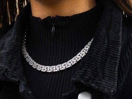 Baguette Chain Link Necklace in White Gold Sale