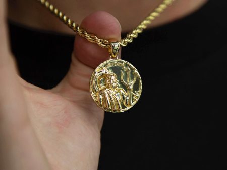 14k Solid Gold Neptune Coin Pendant For Sale